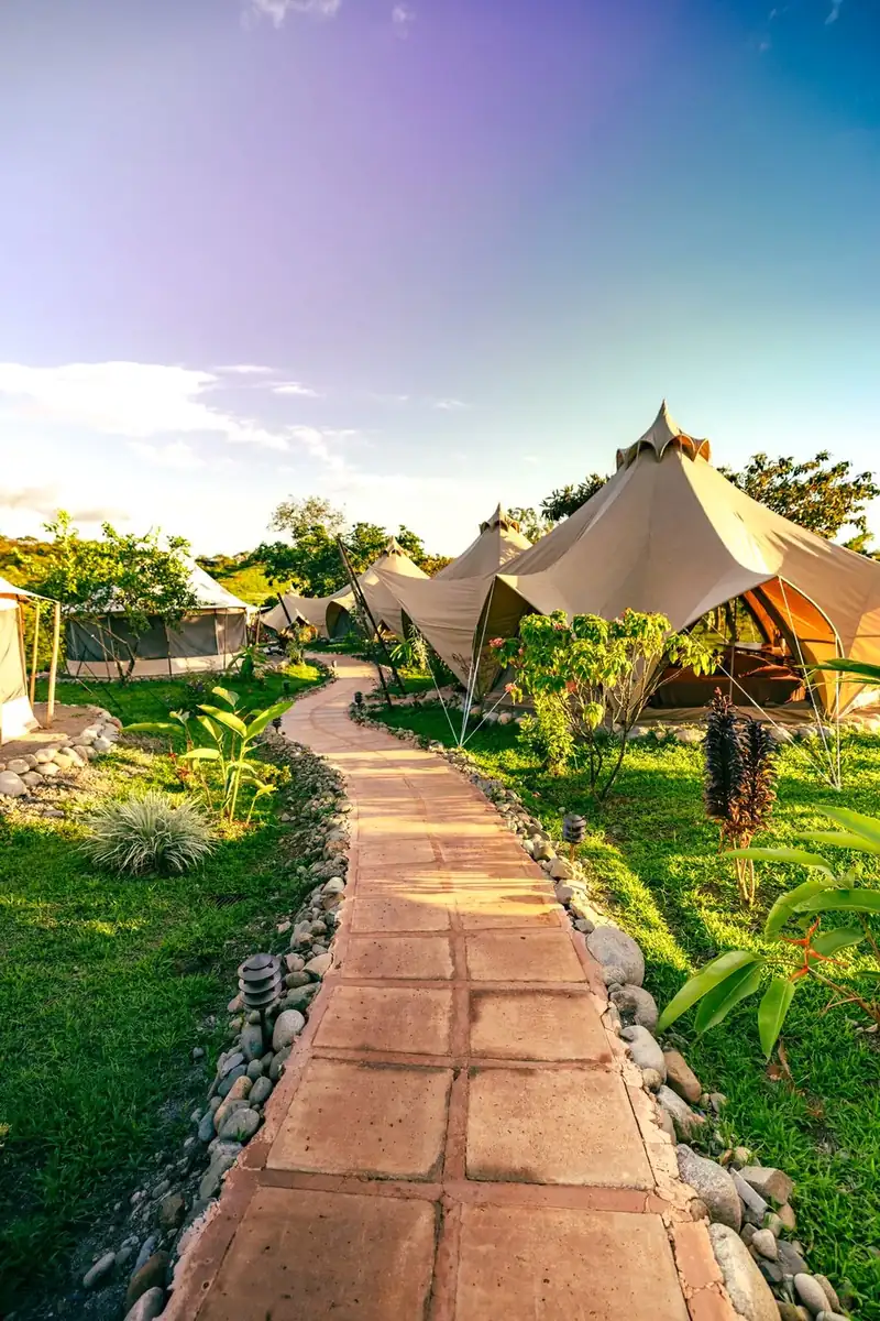 Pathway through the glamping tents