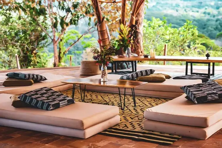 Open-air lounge with valley views